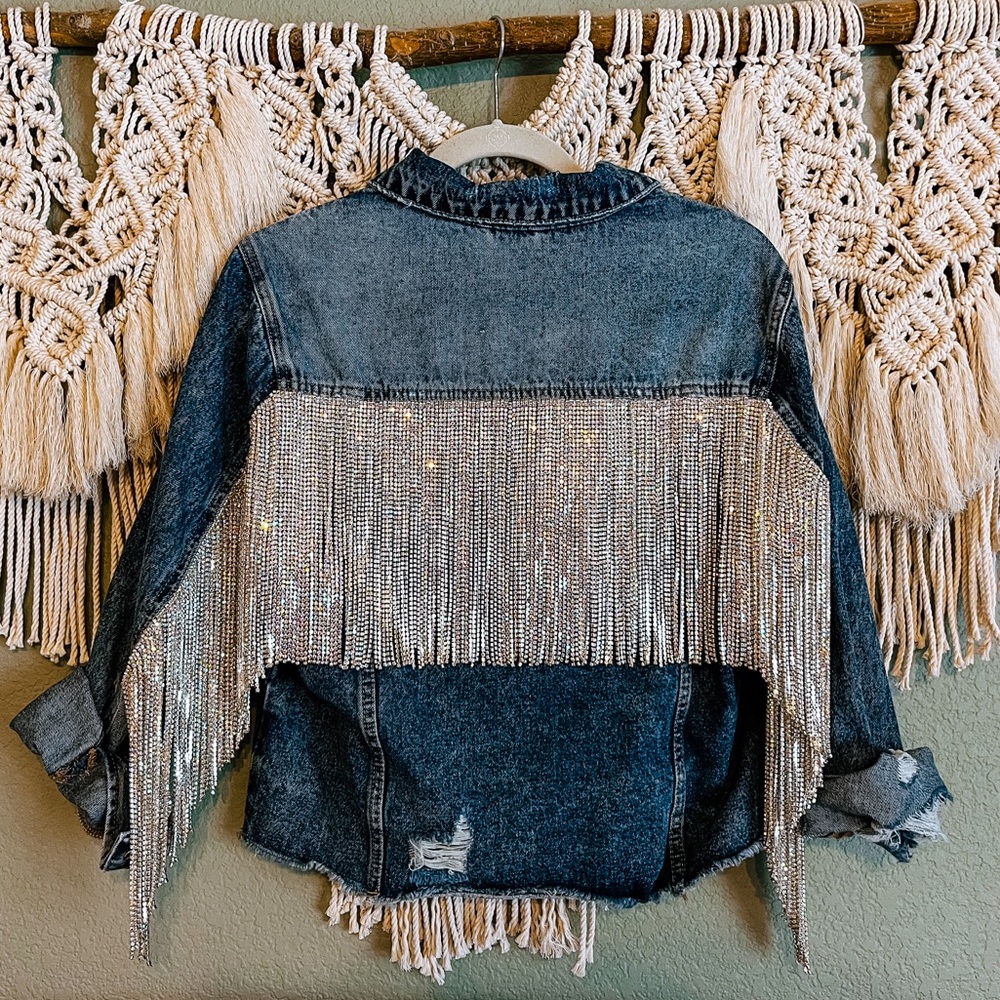 Real Rhinestone Fringe Jean Jacket - Picture 3 of 4